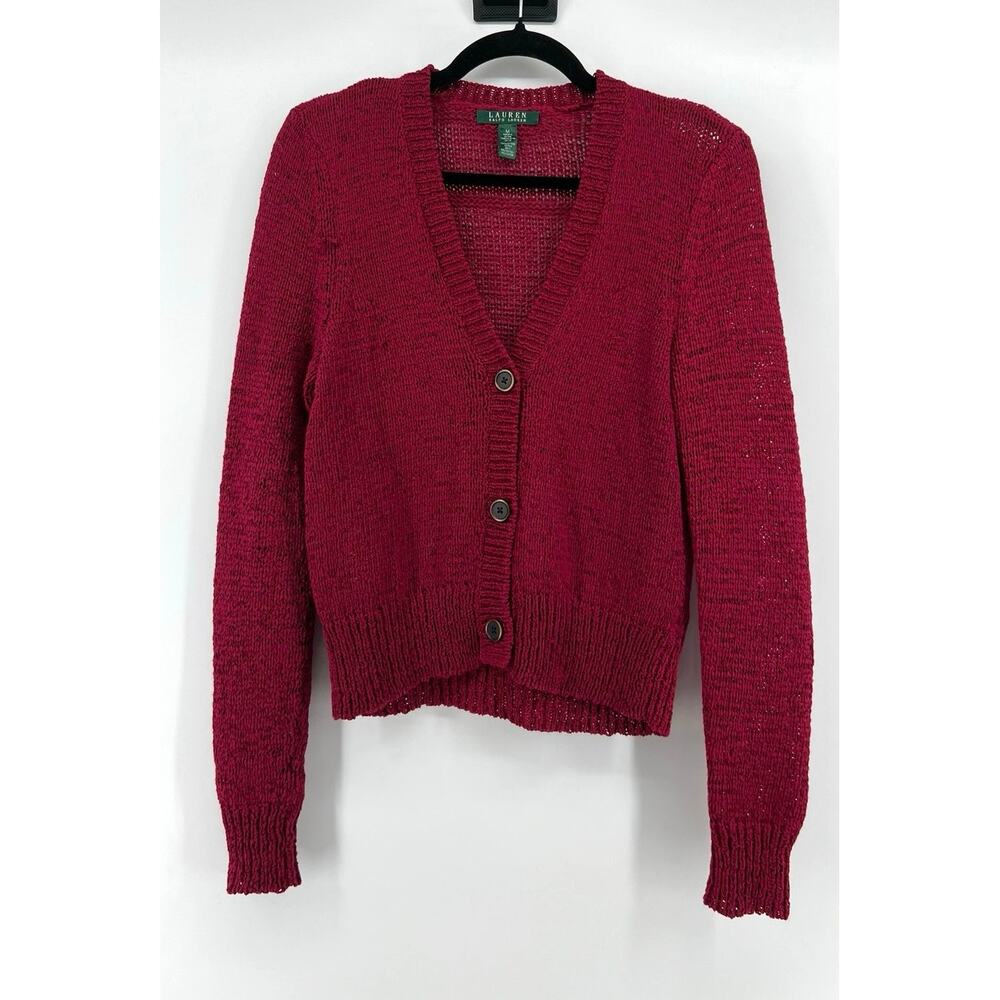 Lauren Ralph Lauren Women's Button Front Cardigan Burgundy Size M